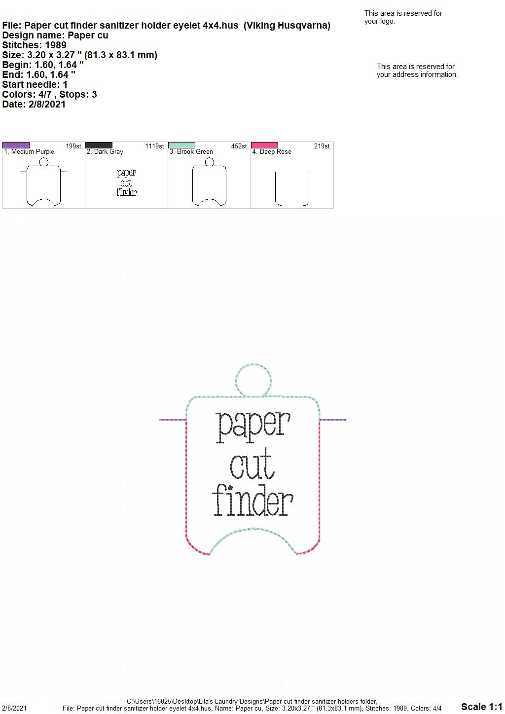 Paper Cut Finder Sanitizer Holders - DIGITAL Embroidery DESIGN