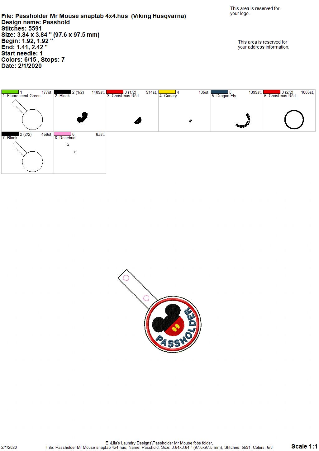 Mr. Mouse Passholder Fobs -  DIGITAL Embroidery DESIGN