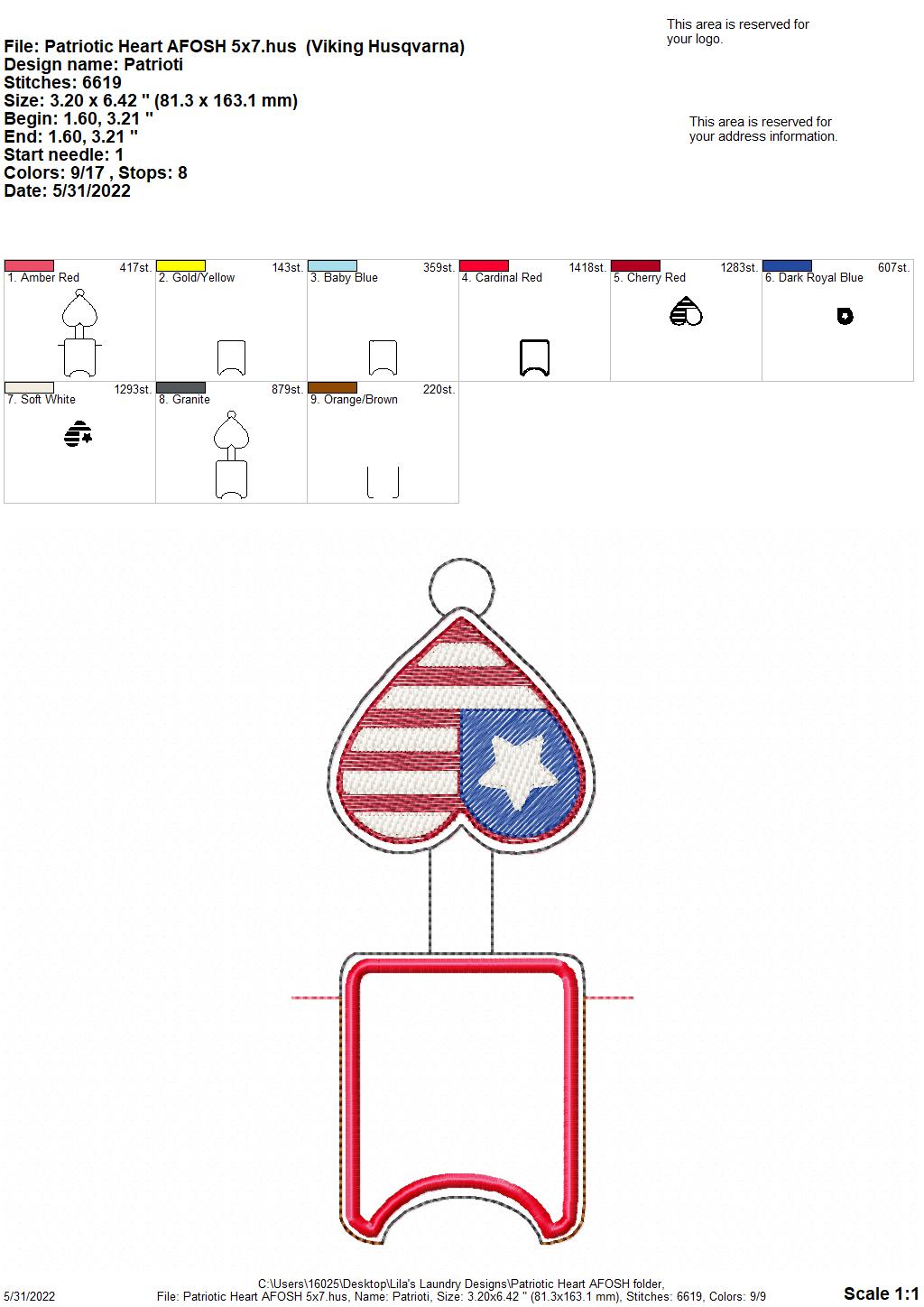 Patriotic Heart Applique Fold Over Sanitizer Holder 5x7- DIGITAL Embroidery DESIGN