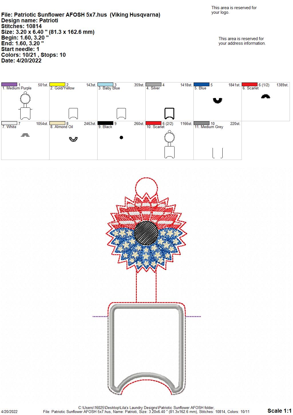 Patriotic Sunflower Applique Fold Over Sanitizer Holder 5x7- DIGITAL Embroidery DESIGN