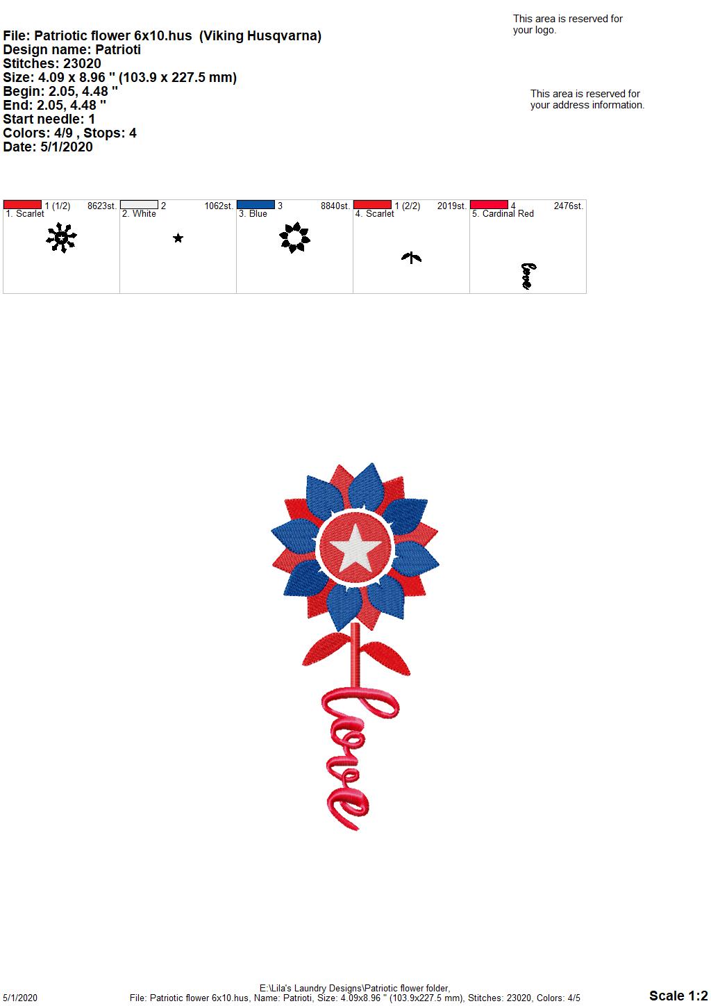 Patriotic Flower - 2 Sizes - Digital Embroidery Design