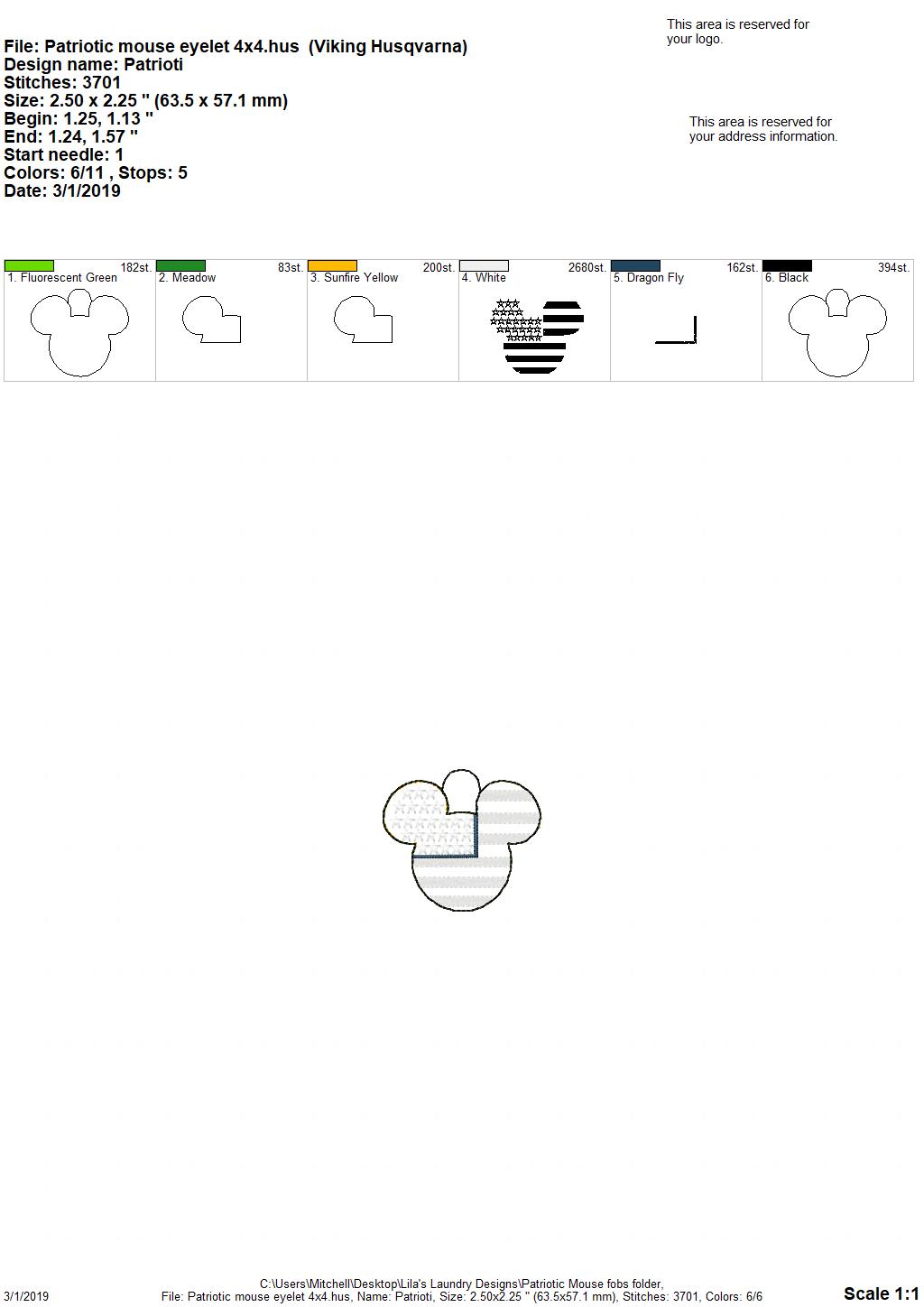 Patriotic Mr. Mouse Fobs - Digital Embroidery Design