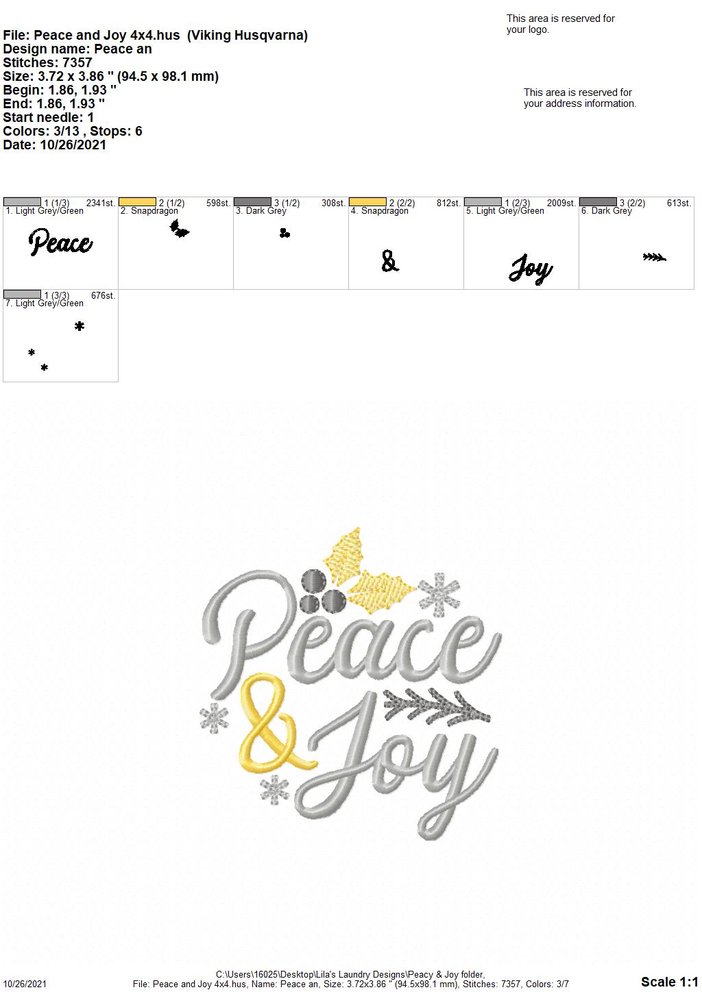 Peace & Joy - 3 sizes- Digital Embroidery Design