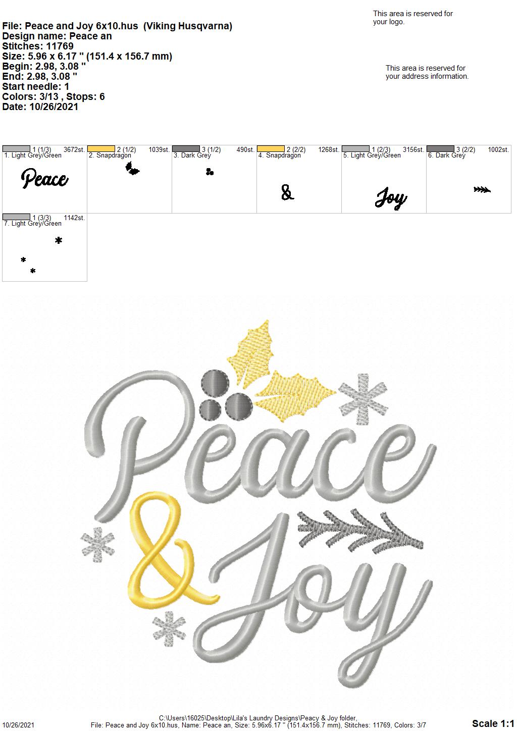 Peace & Joy - 3 sizes- Digital Embroidery Design