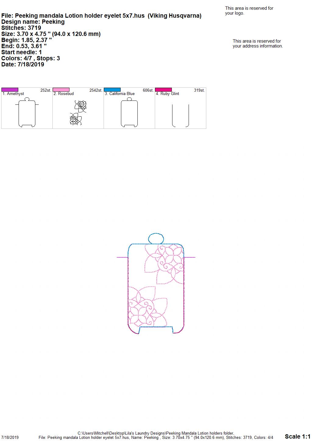 Peeking Mandala Lotion Holder 5x7 - DIGITAL Embroidery DESIGN