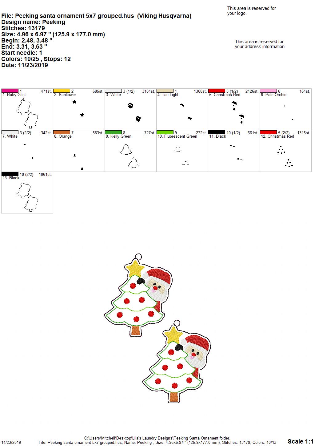 Peeking Santa Ornament 4x4 and 5x7 grouped - Digital Embroidery Design