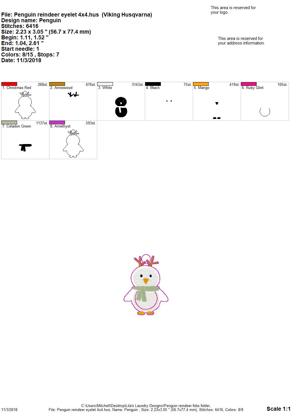Penguin Reindeer Fobs - Embroidery Design - DIGITAL Embroidery DESIGN