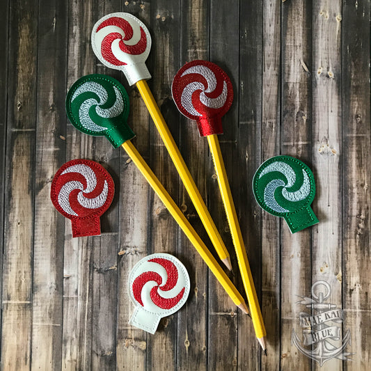 Peppermint Pencil Toppers 4x4 and 5x7 included- DIGITAL Embroidery DESIGN