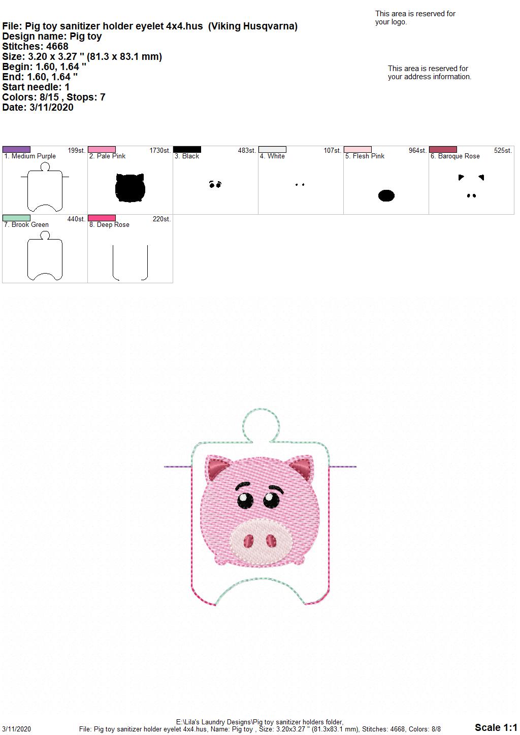 Pig Toy Sanitizer Holders - DIGITAL Embroidery DESIGN