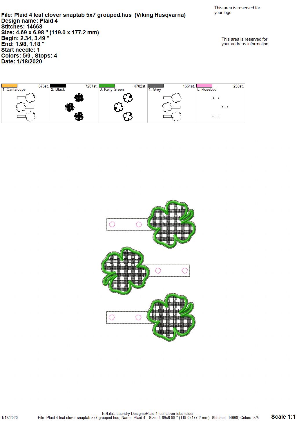 Plaid 4 Leaf Clover Fobs -  DIGITAL Embroidery DESIGN