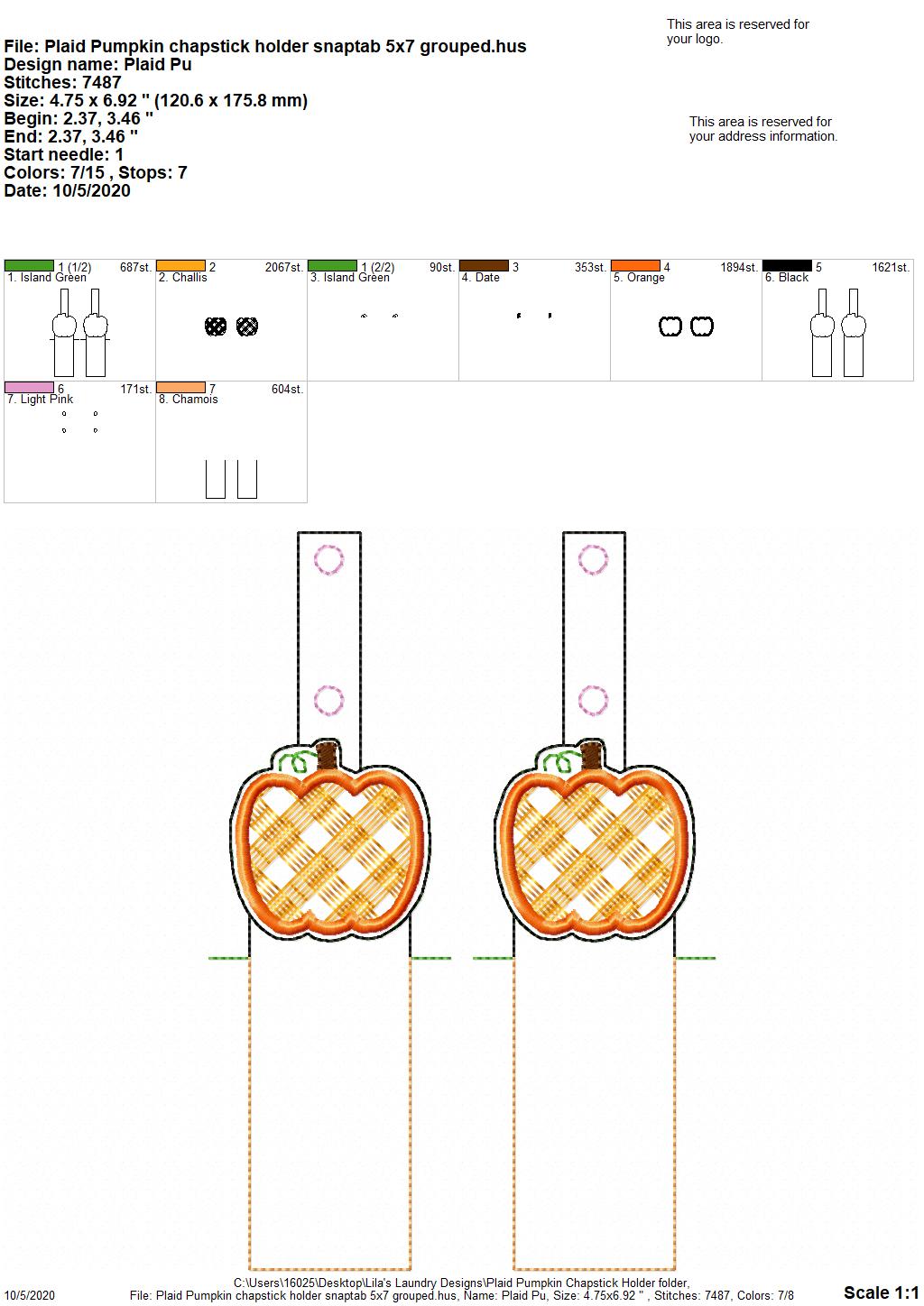 Plaid Pumpkin Lip Balm Holders 5x7 - DIGITAL Embroidery DESIGN
