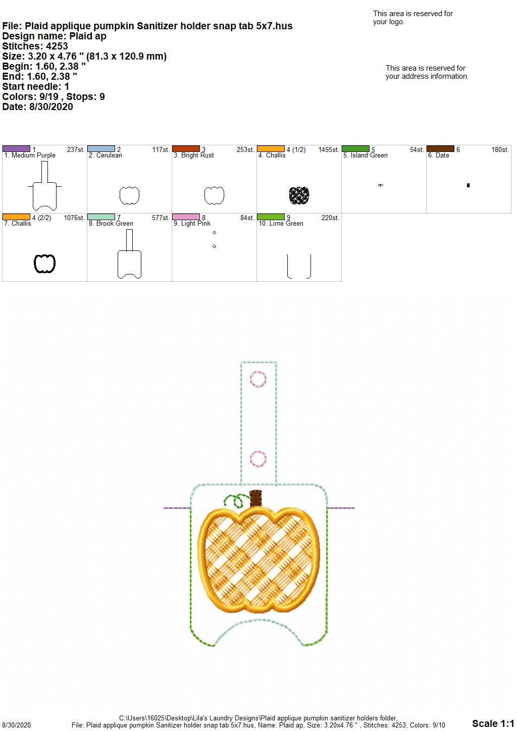 Plaid Applique Pumpkin Sanitizer Holders - DIGITAL Embroidery DESIGN