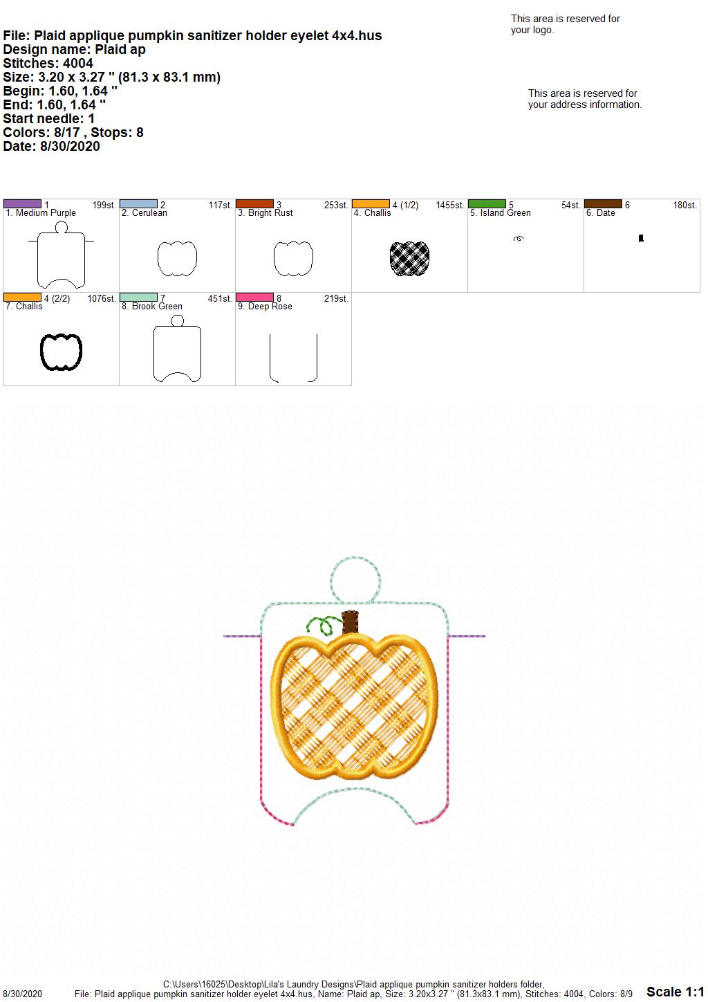 Plaid Applique Pumpkin Sanitizer Holders - DIGITAL Embroidery DESIGN