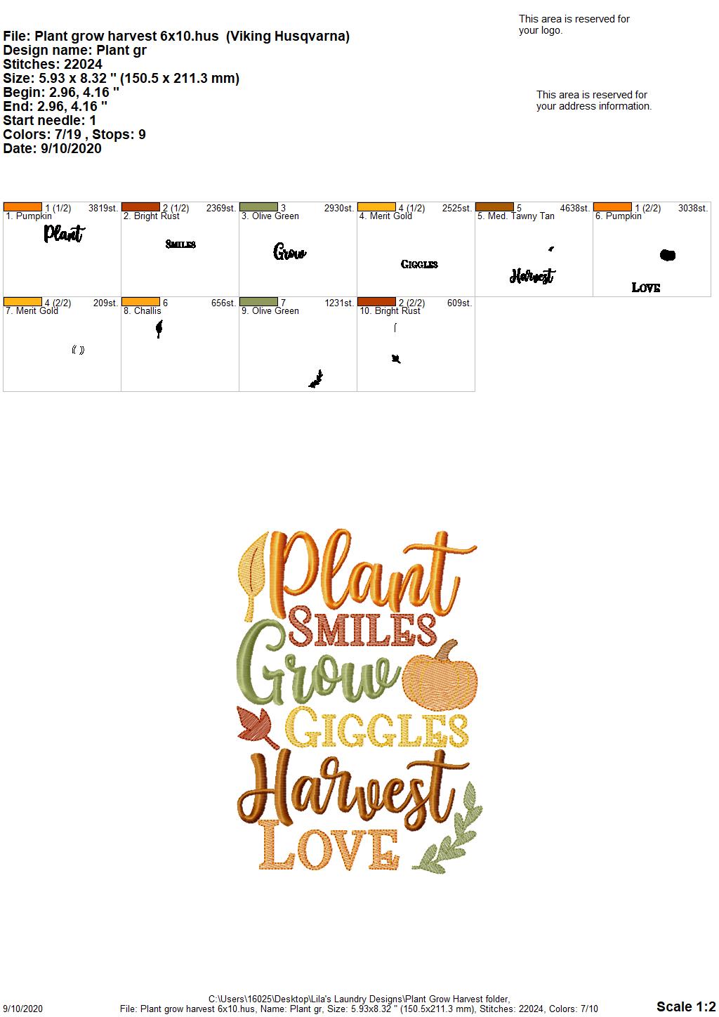 Plant Grow Harvest - 2 Sizes - Digital Embroidery Design