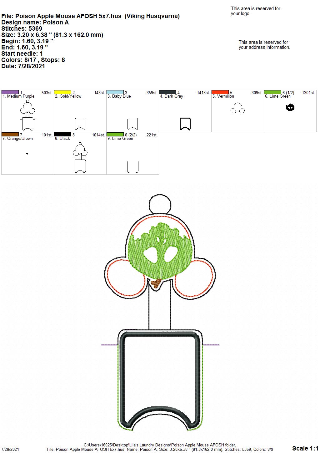 Poison Apple Mouse Applique Fold Over Sanitizer Holder 5x7- DIGITAL Embroidery DESIGN