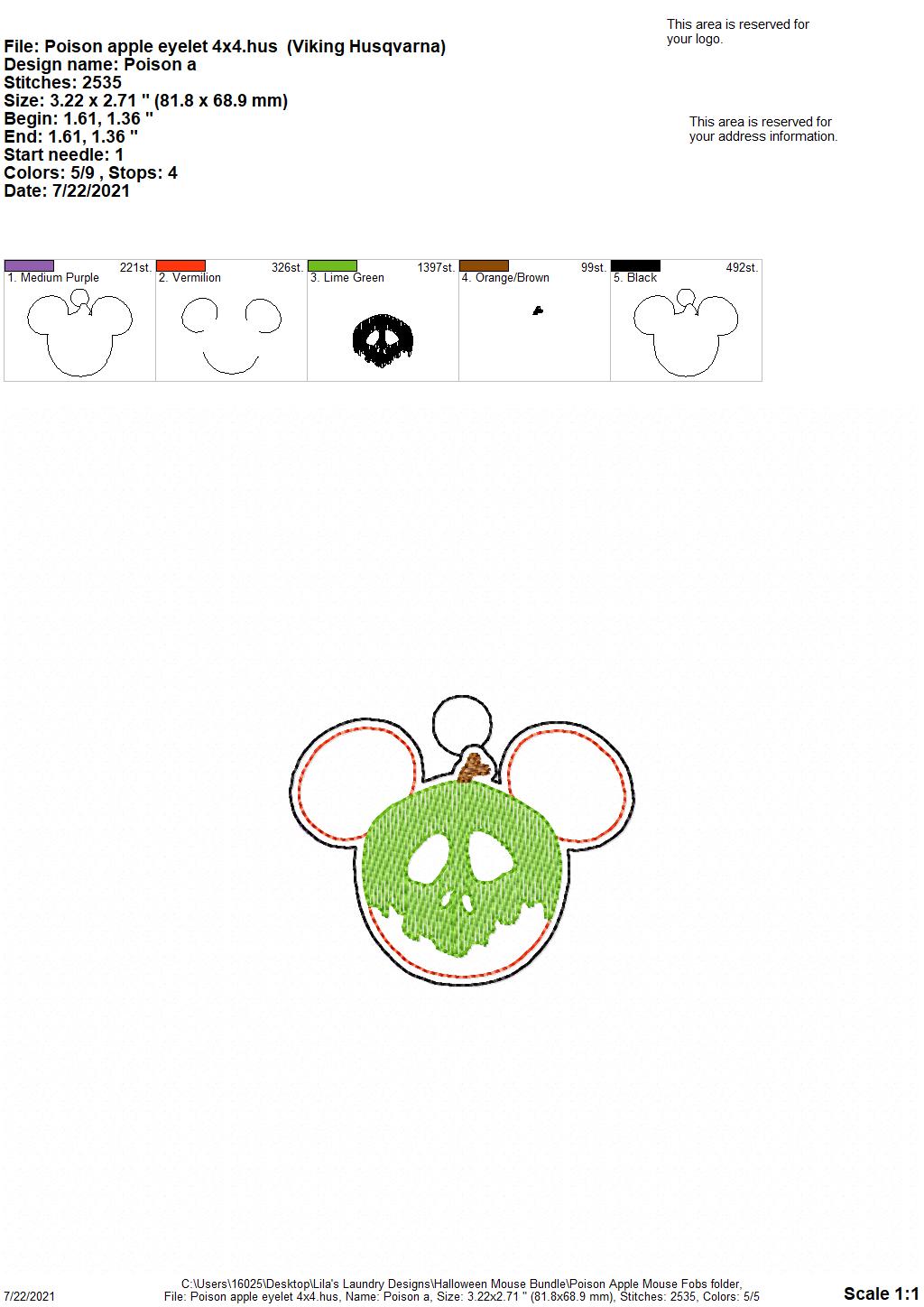 Poison Apple Mouse Fobs - DIGITAL Embroidery DESIGN