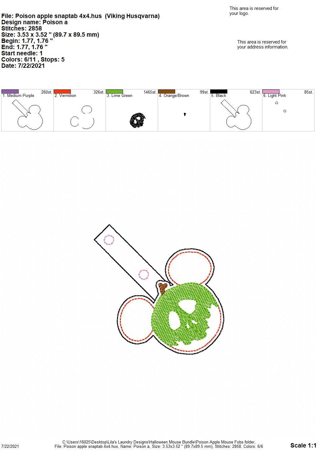 Poison Apple Mouse Fobs - DIGITAL Embroidery DESIGN