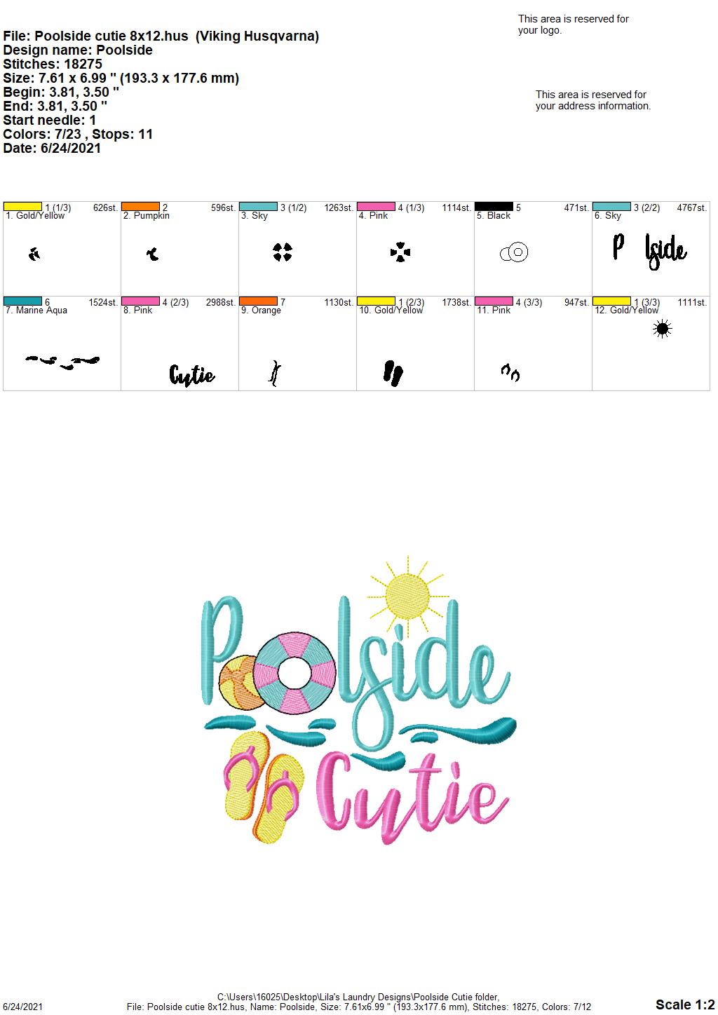 Poolside Cutie - 3 sizes- Digital Embroidery Design