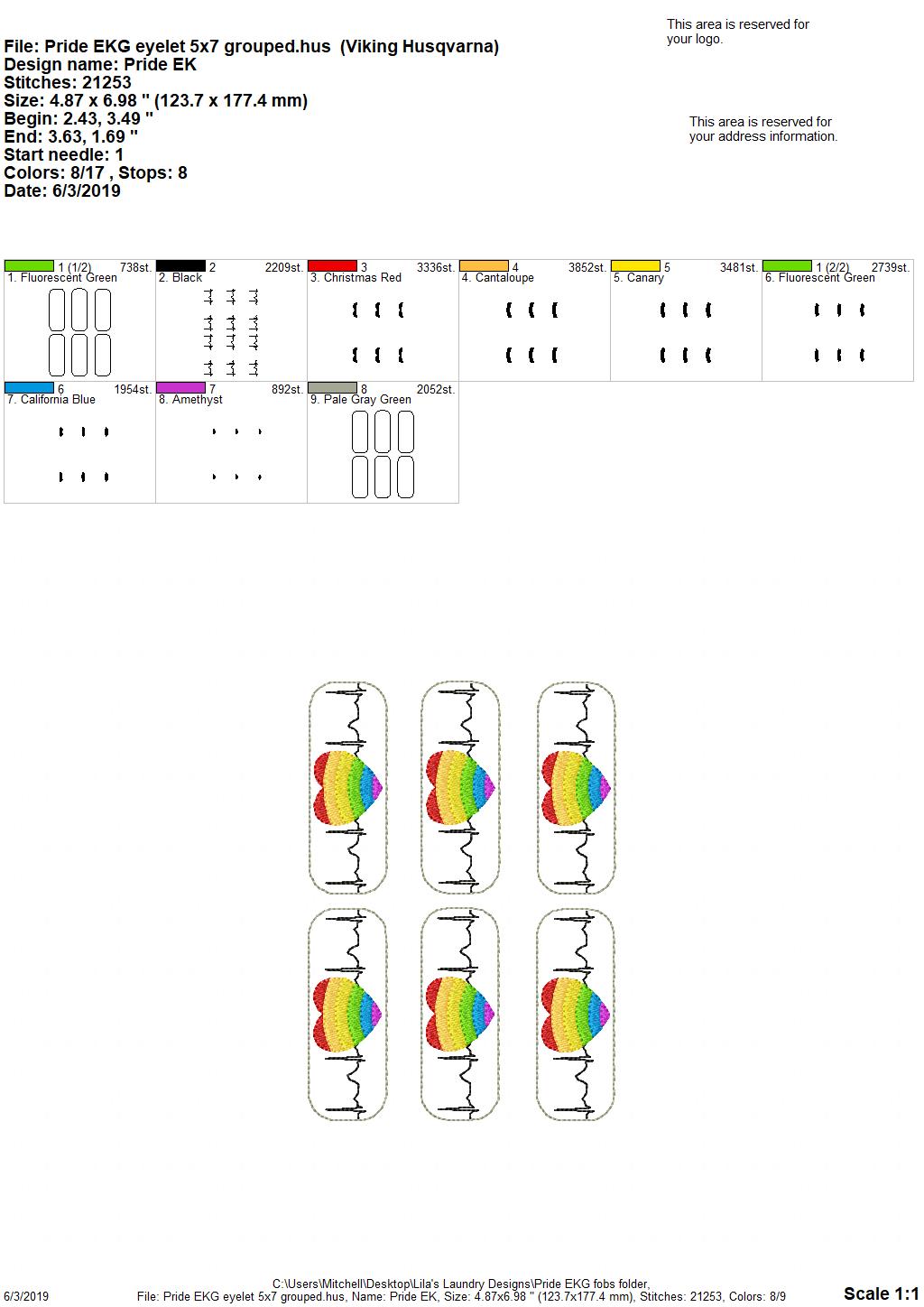 Pride EKG Fobs - DIGITAL Embroidery DESIGN