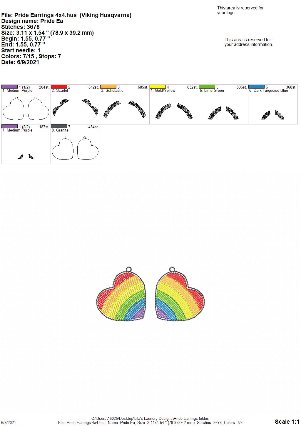 Pride Earrings - 1 Size - Digital Embroidery Design