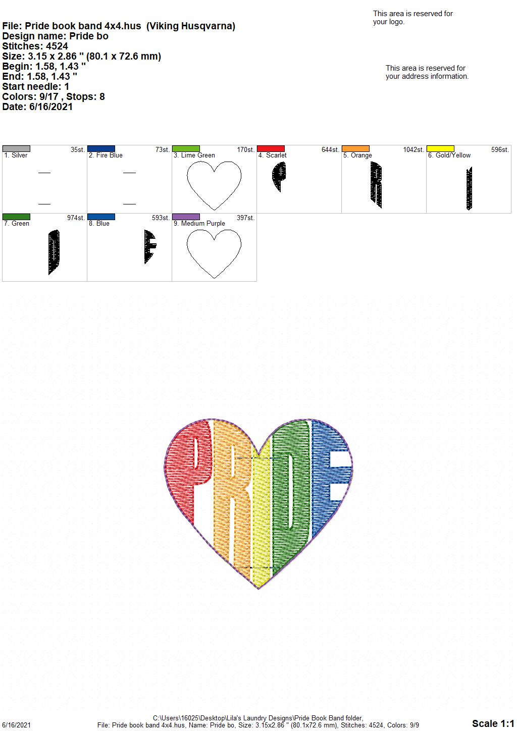 Pride Book Band - Embroidery Design, Digital File