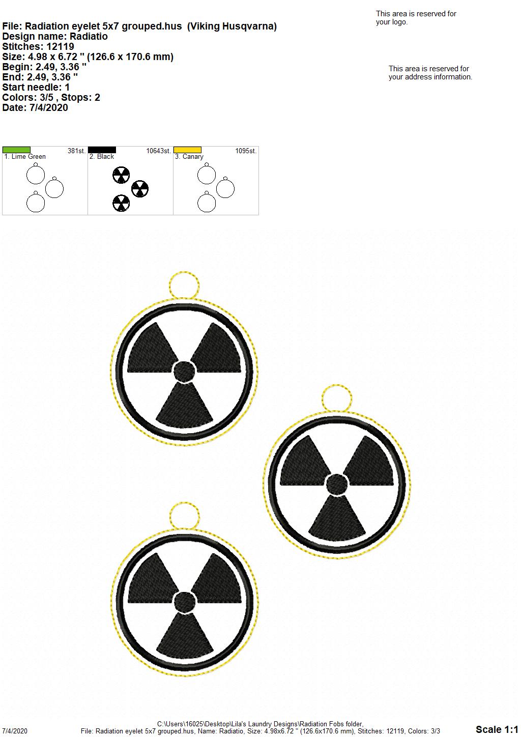 Radiation Fobs - DIGITAL Embroidery DESIGN