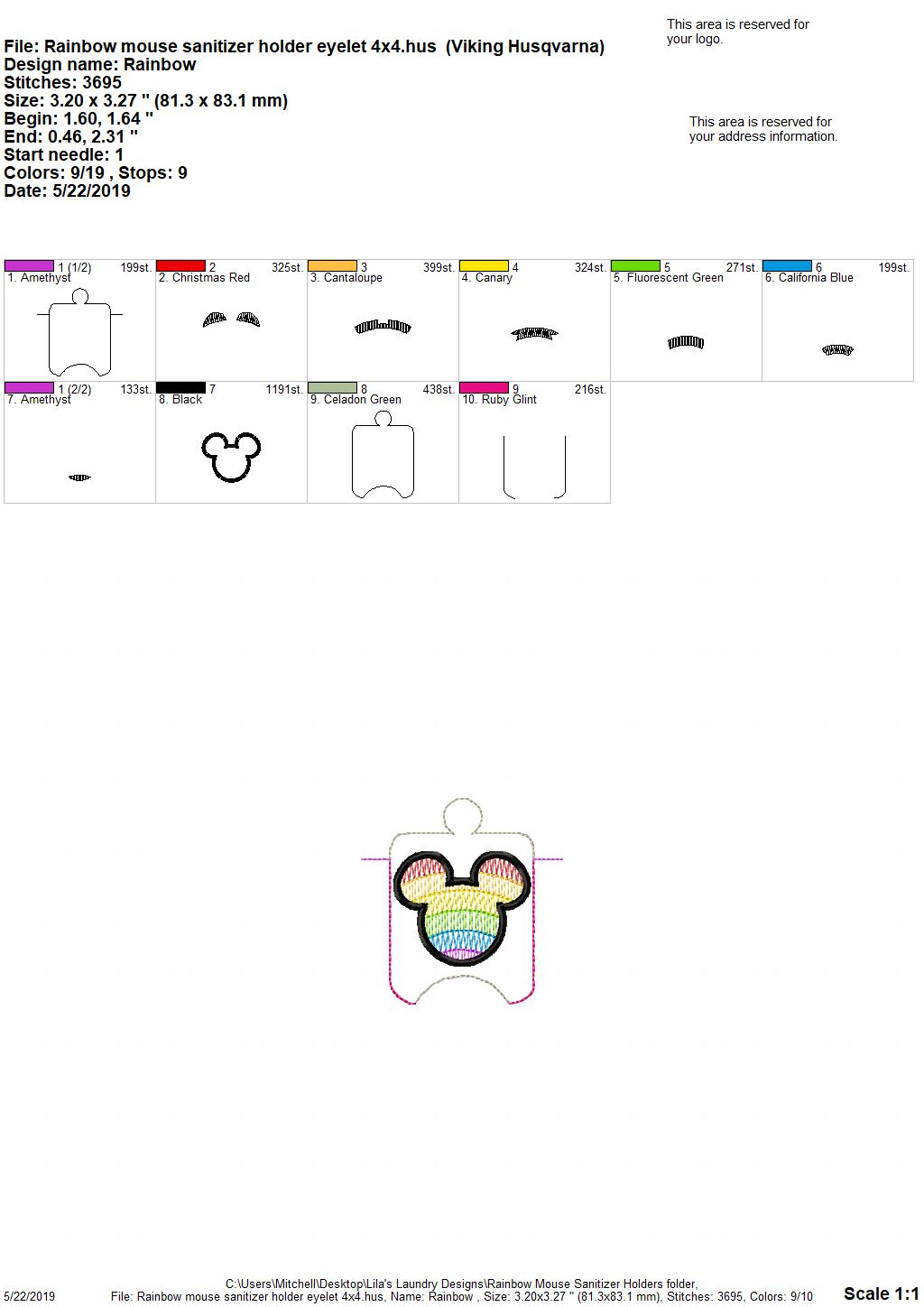 Rainbow Mouse Sanitizer Holders - DIGITAL Embroidery DESIGN