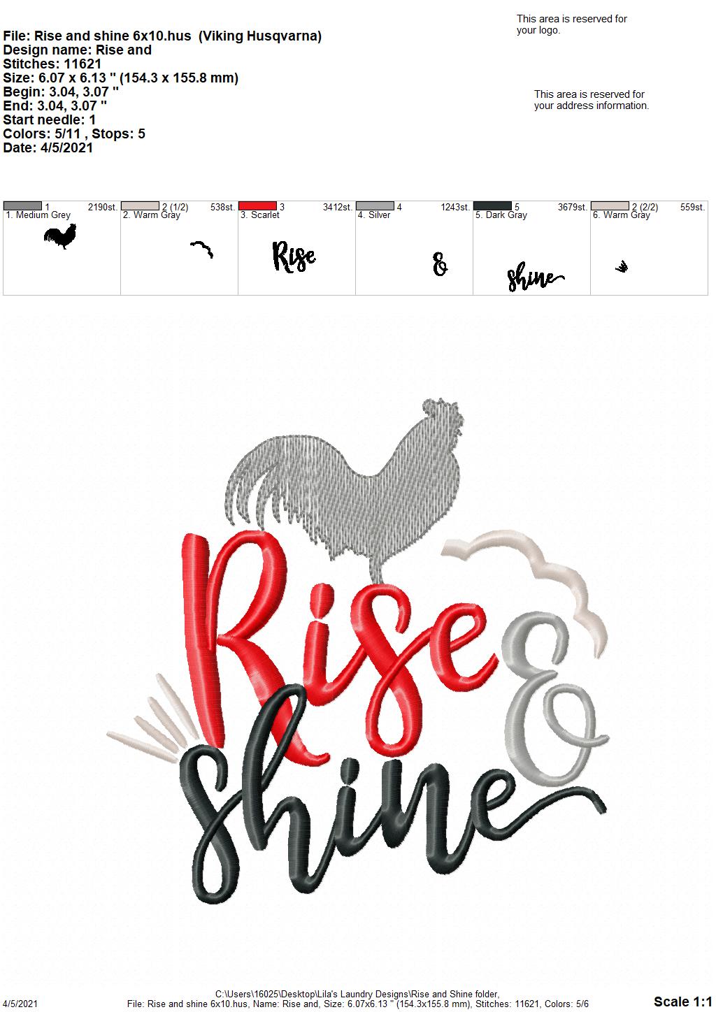 Rise and Shine - 3 sizes- Digital Embroidery Design