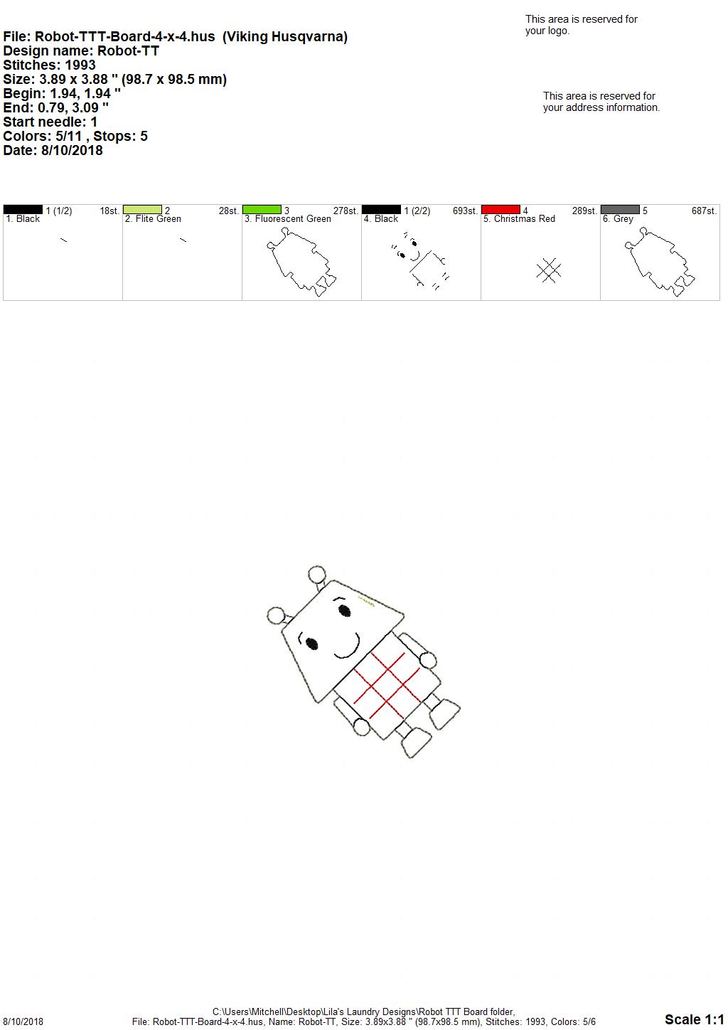 Robot Tic Tac Toe Board - Embroidery Design - DIGITAL Embroidery DESIGN
