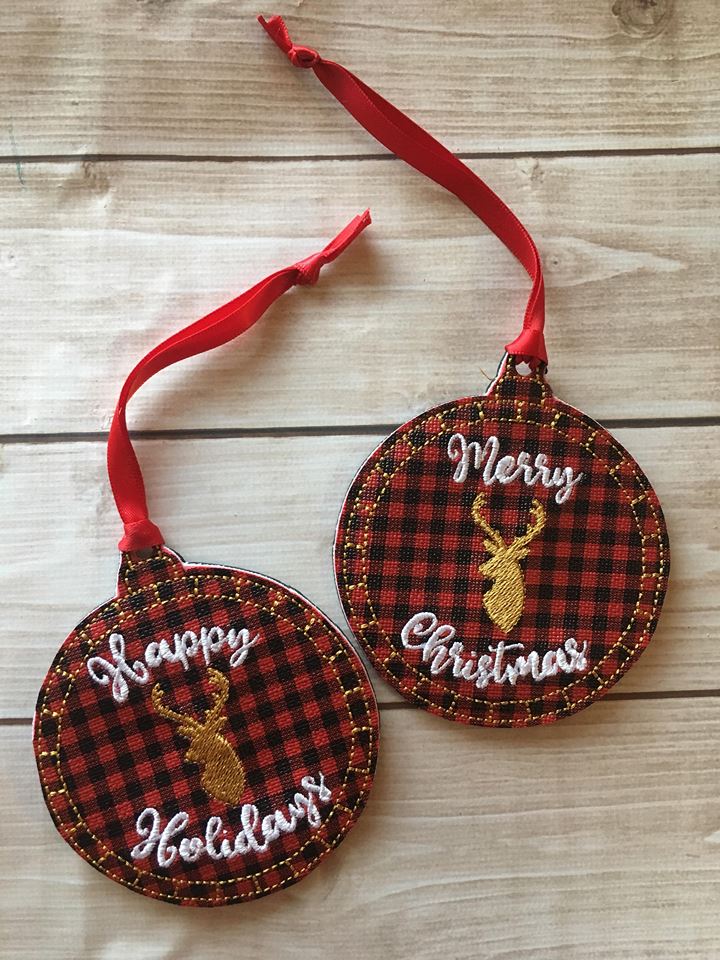 Rustic Deer Holiday Ornaments - Embroidery Design - DIGITAL Embroidery DESIGN