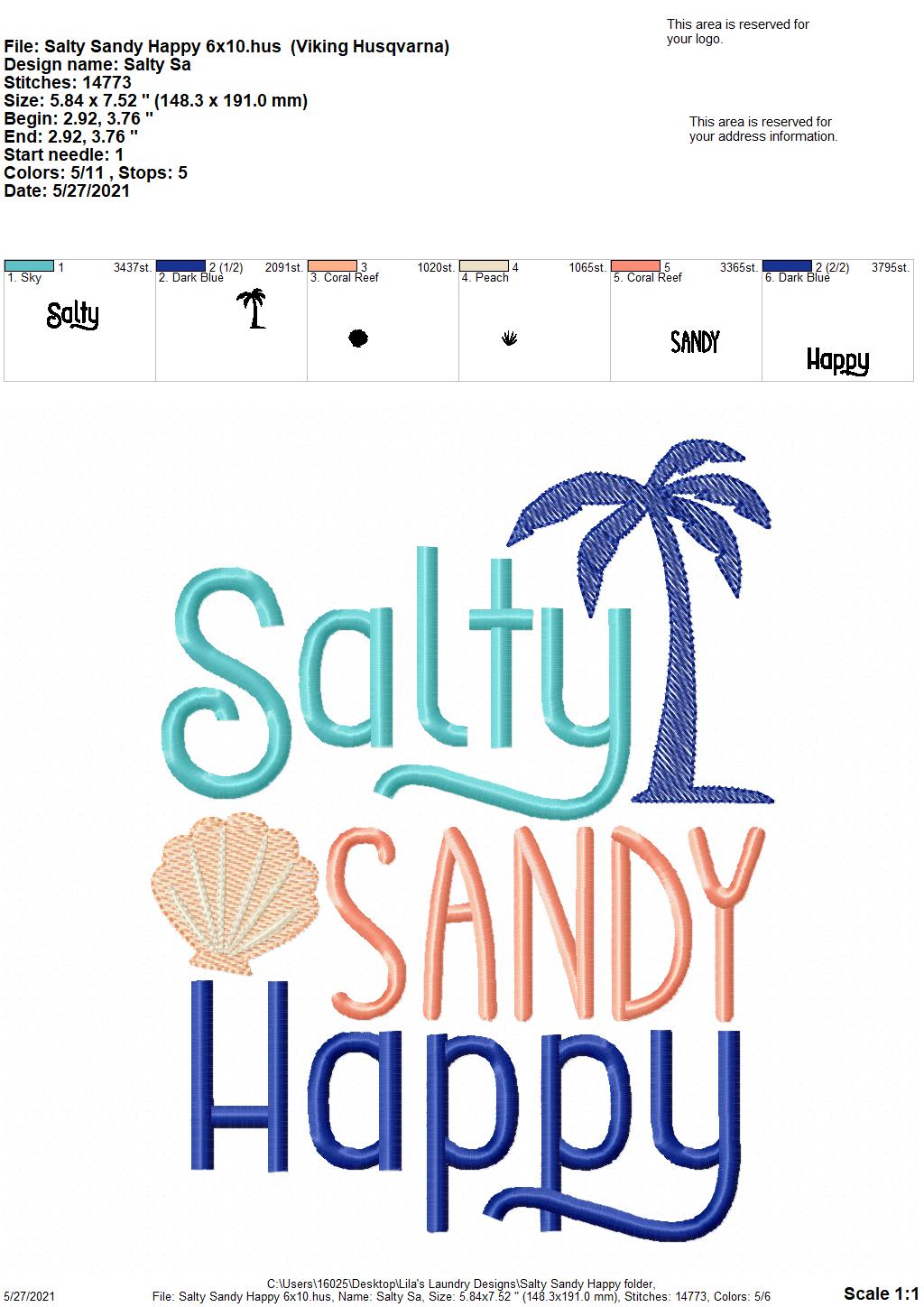 Salty Sandy Happy - 3 sizes- Digital Embroidery Design