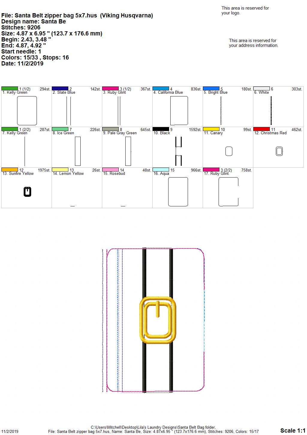 Santa Belt Zipper Bag - 3 Sizes - Digital Embroidery Design