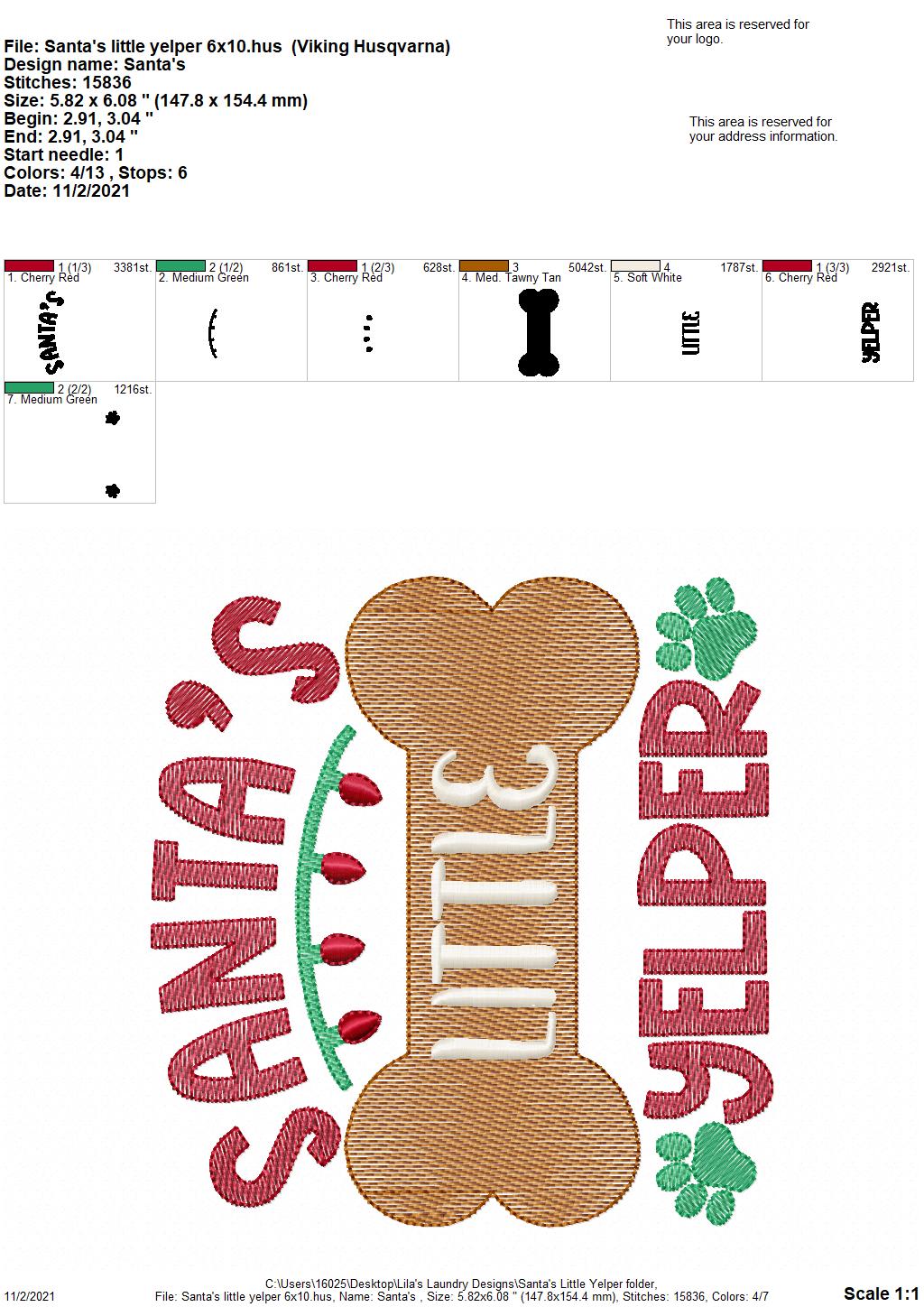 Santa's Little Yelper - 4 sizes- Digital Embroidery Design