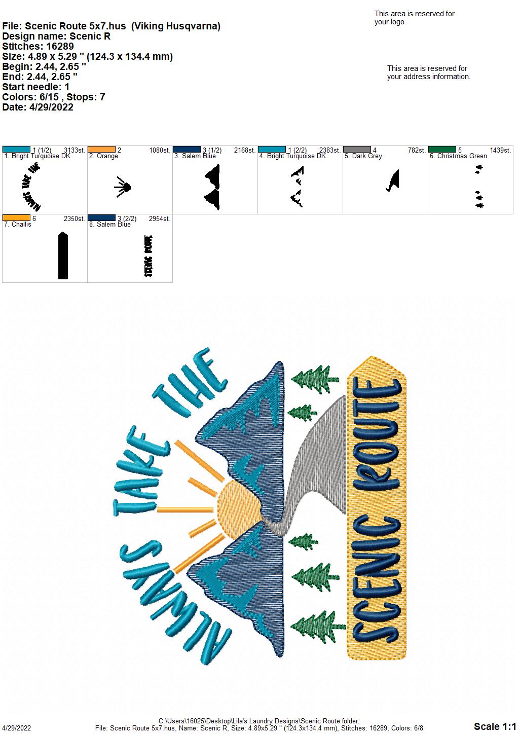 Scenic Route - 3 sizes- Digital Embroidery Design