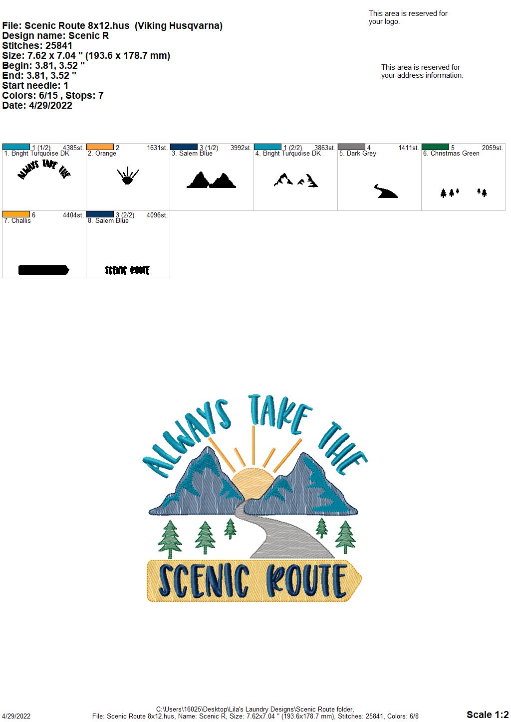 Scenic Route - 3 sizes- Digital Embroidery Design