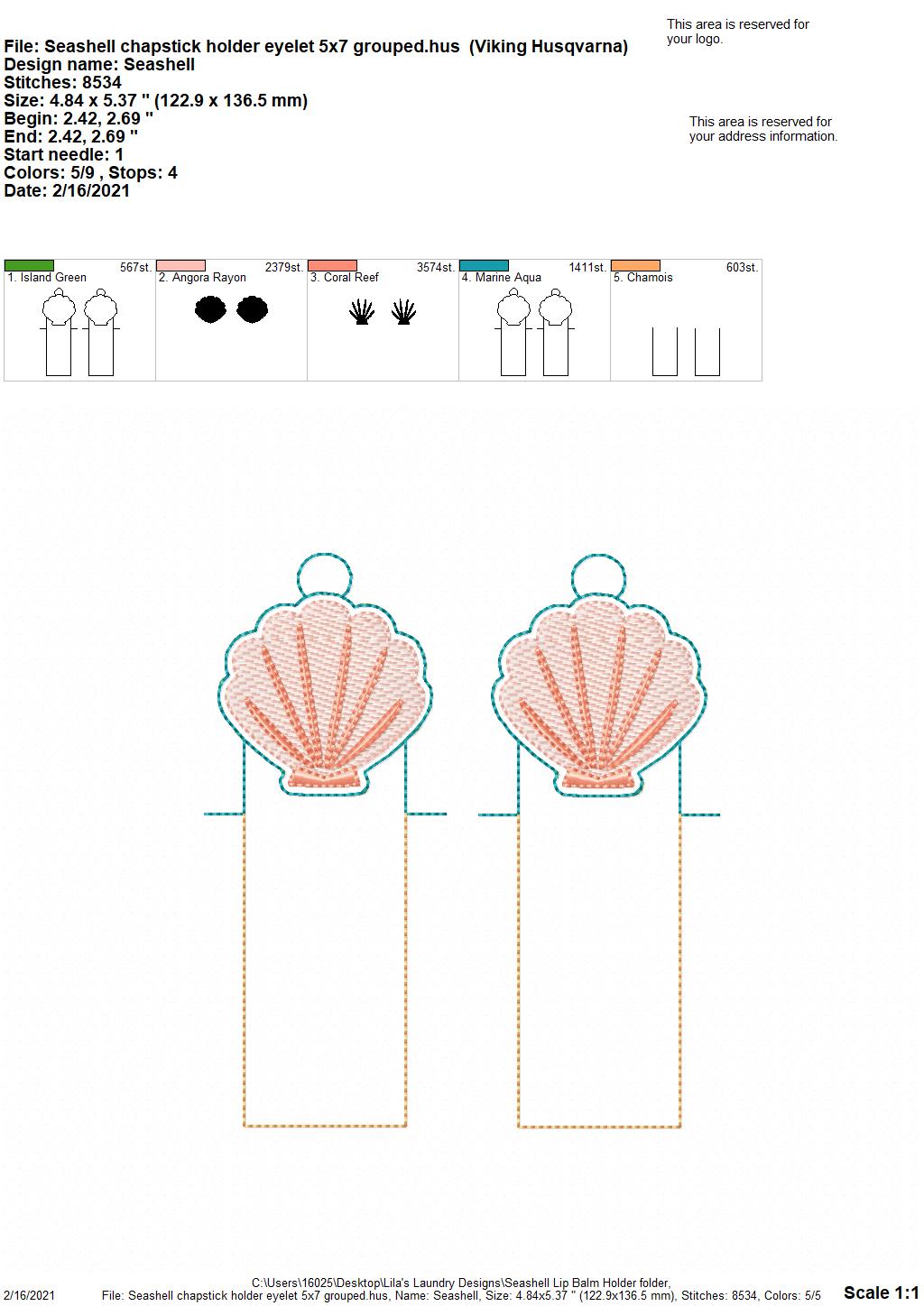 Seashell Lip Balm Holders 5x7 - DIGITAL Embroidery DESIGN