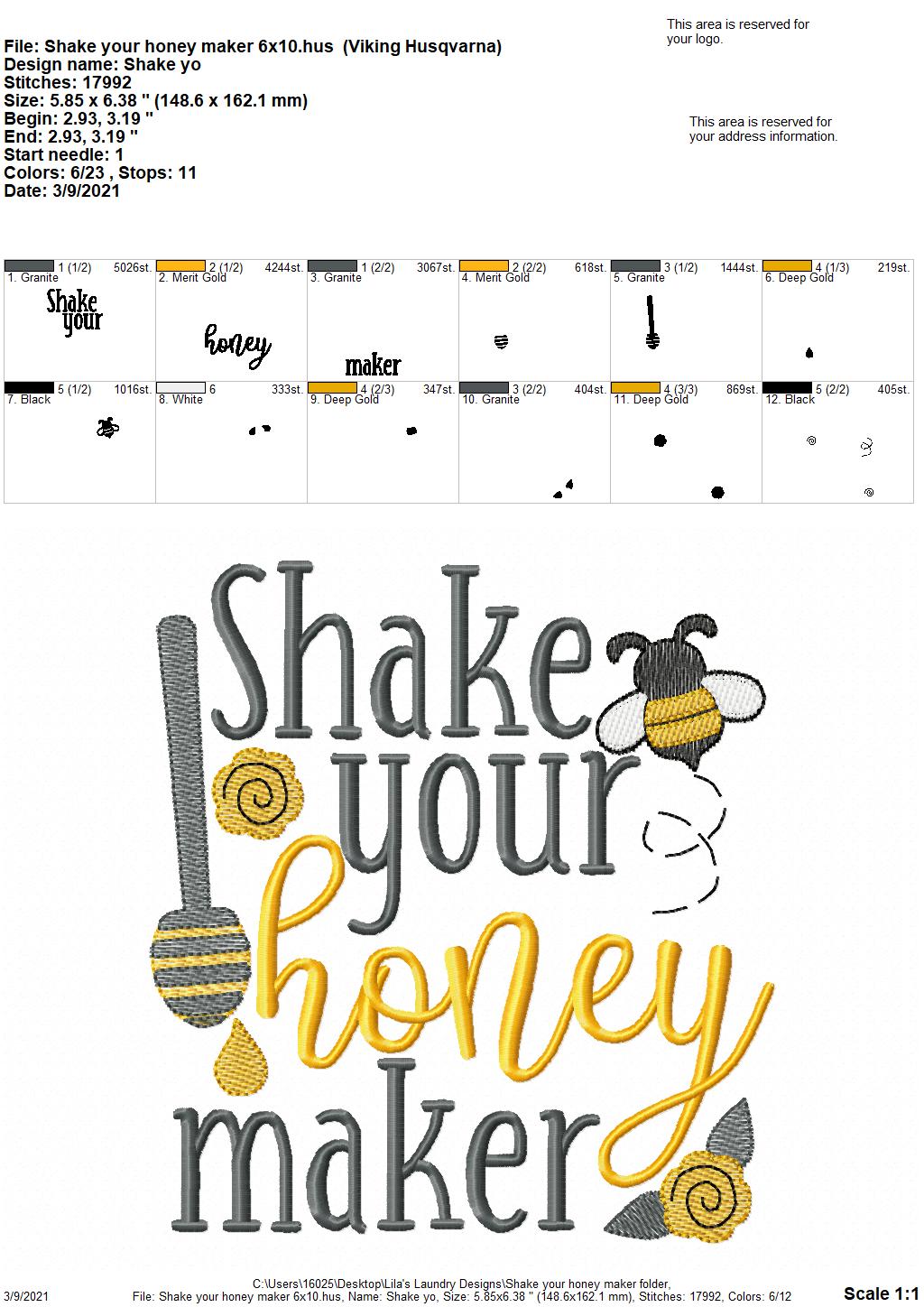 Shake your Honey Maker - 2 sizes- Digital Embroidery Design
