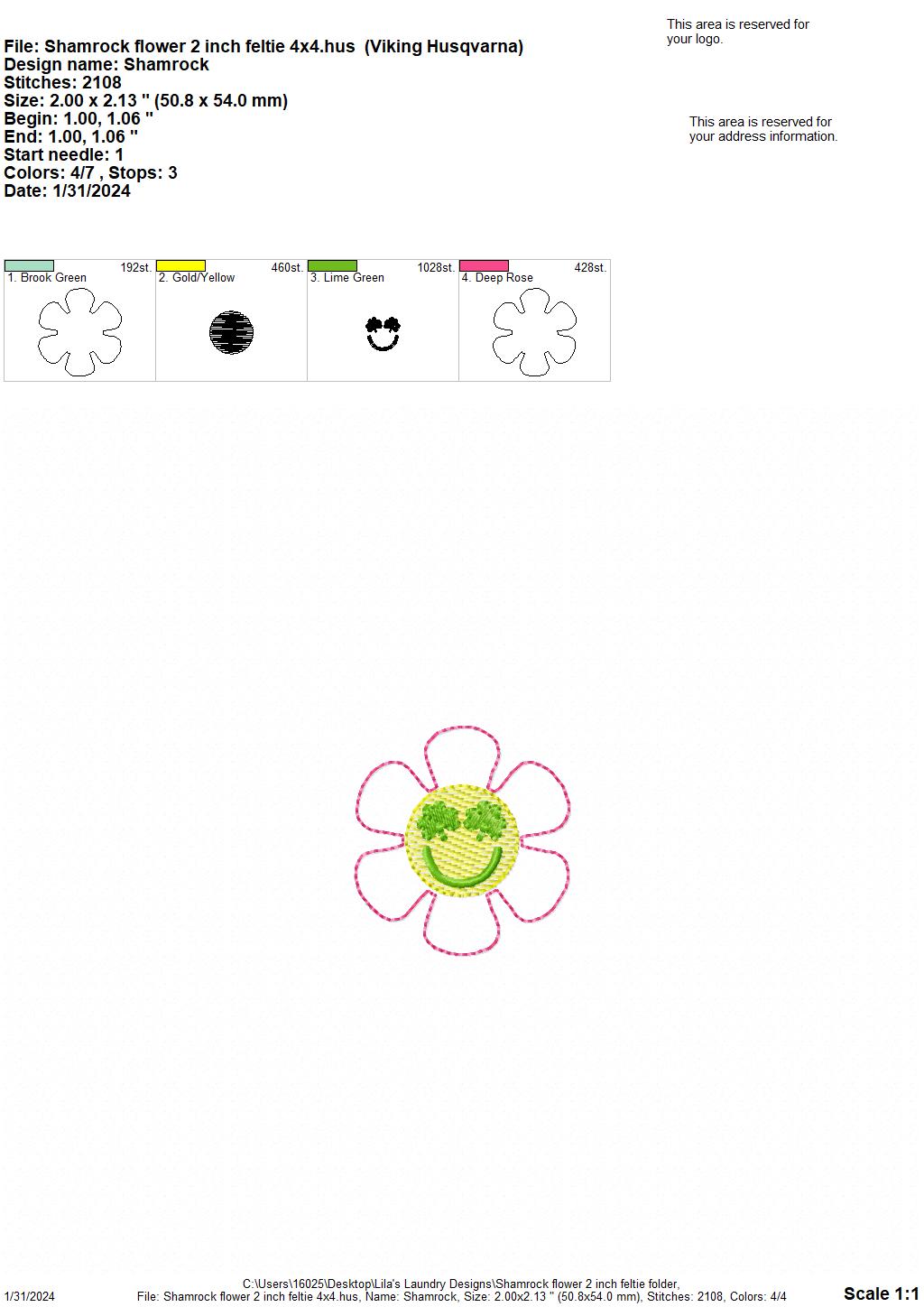 Shamrock Flower 2 Inch Feltie - Digital Embroidery Design