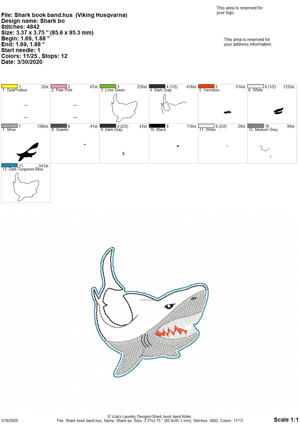 Shark Book Band - Digital Embroidery Design