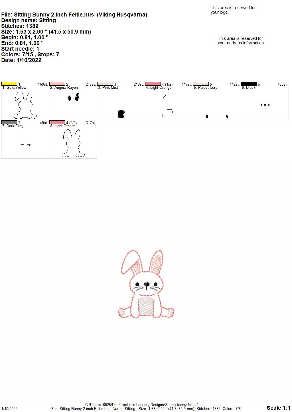 Sitting Bunny Feltie - Digital Embroidery Design