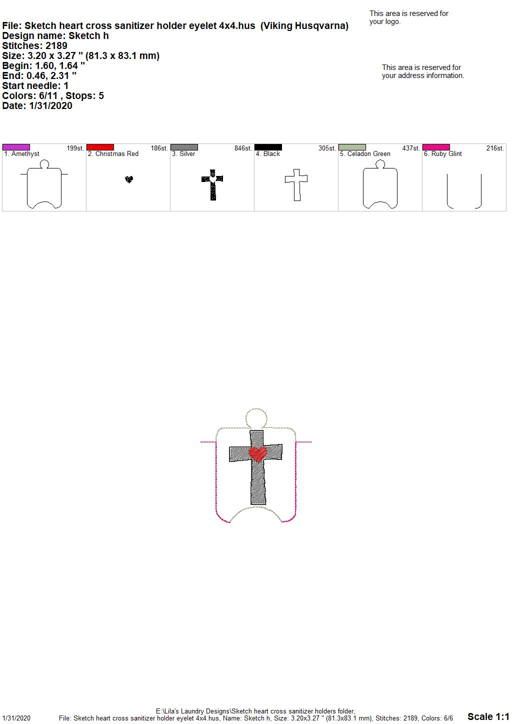 Sketch Heart Cross Sanitizer Holders- DIGITAL Embroidery DESIGN