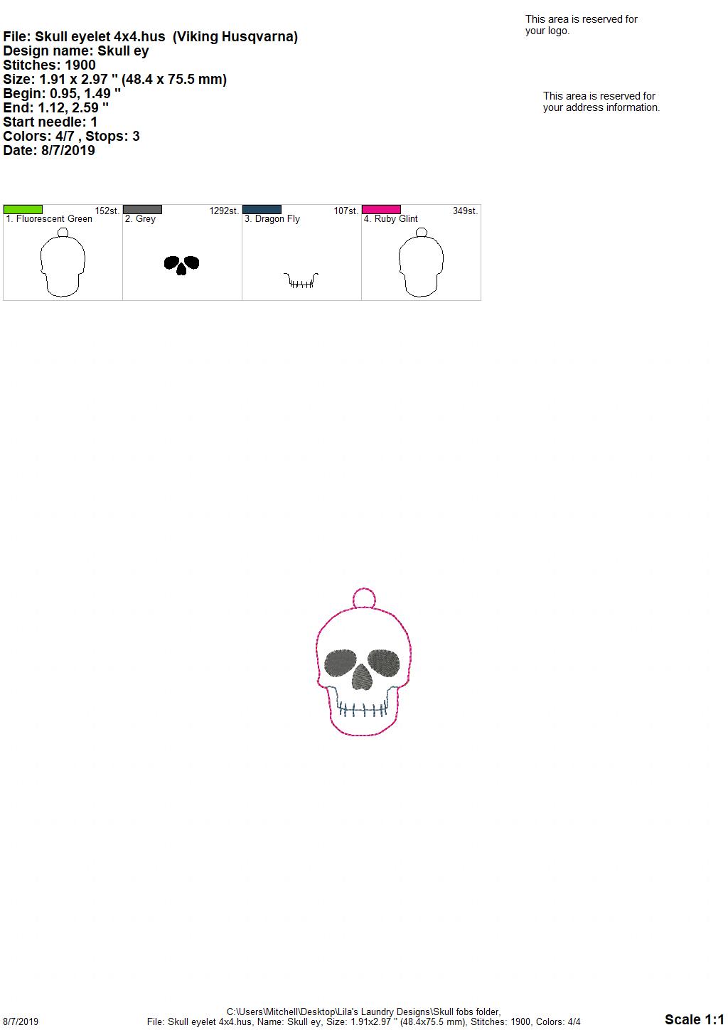 Skull Fobs - DIGITAL Embroidery DESIGN