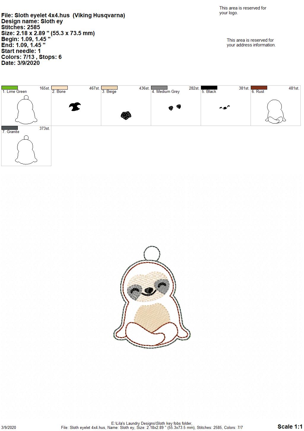 Sloth Fobs -  DIGITAL Embroidery DESIGN