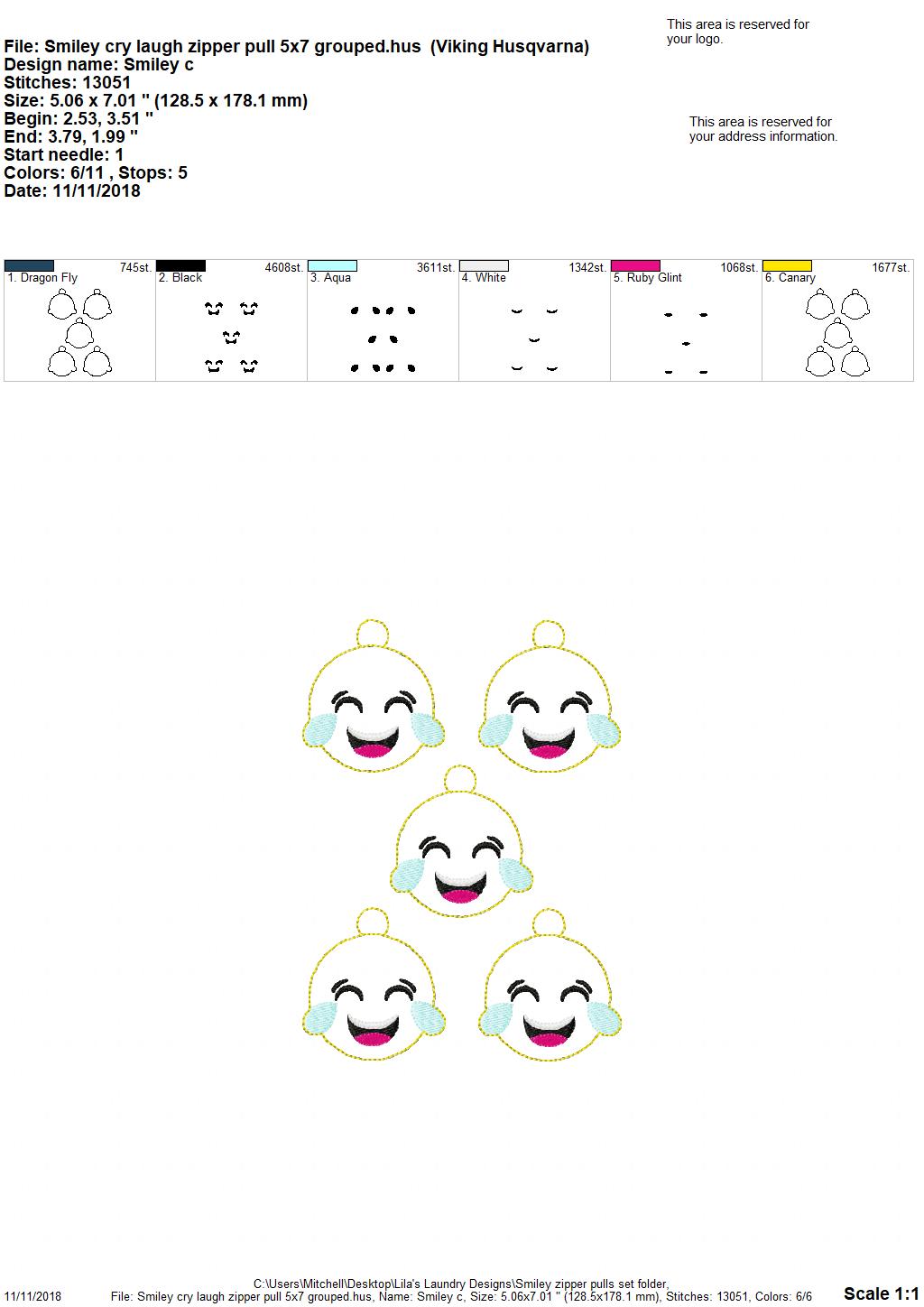 Smiley faces Zipper pulls Set of 10 designs - Embroidery Design - DIGITAL Embroidery DESIGN