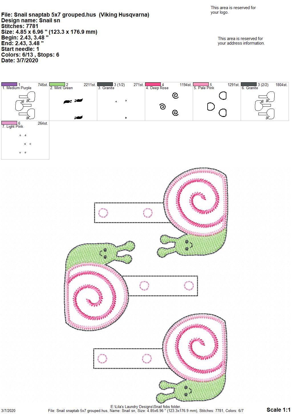 Snail Fobs -  DIGITAL Embroidery DESIGN