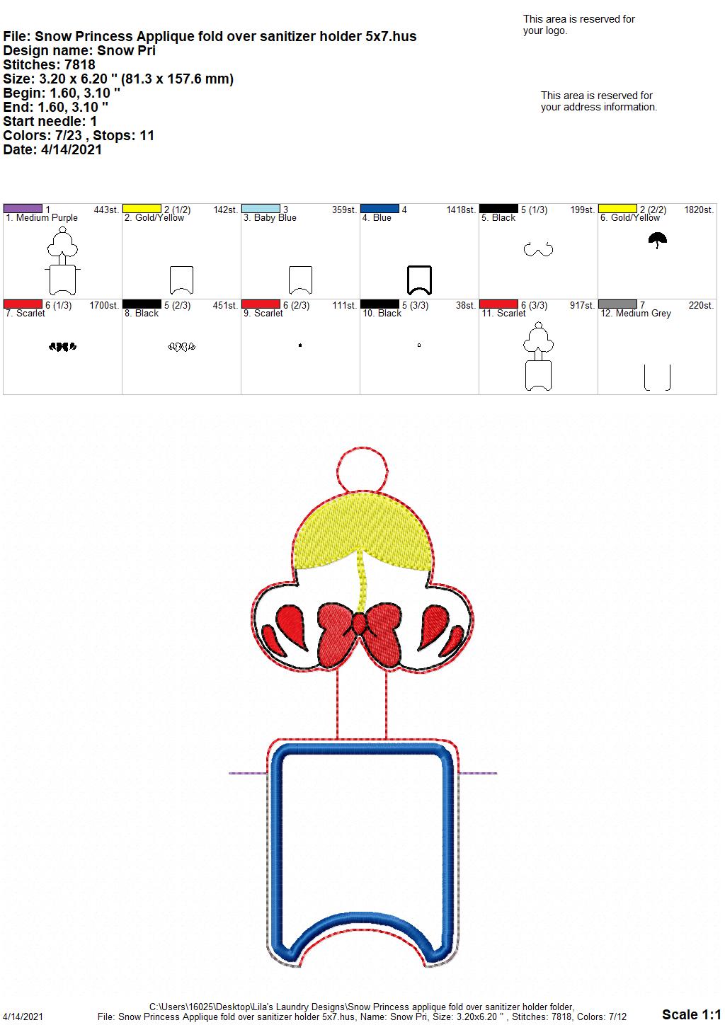 Snow Princess Mouse Applique Fold Over Sanitizer Holder 5x7- DIGITAL Embroidery DESIGN