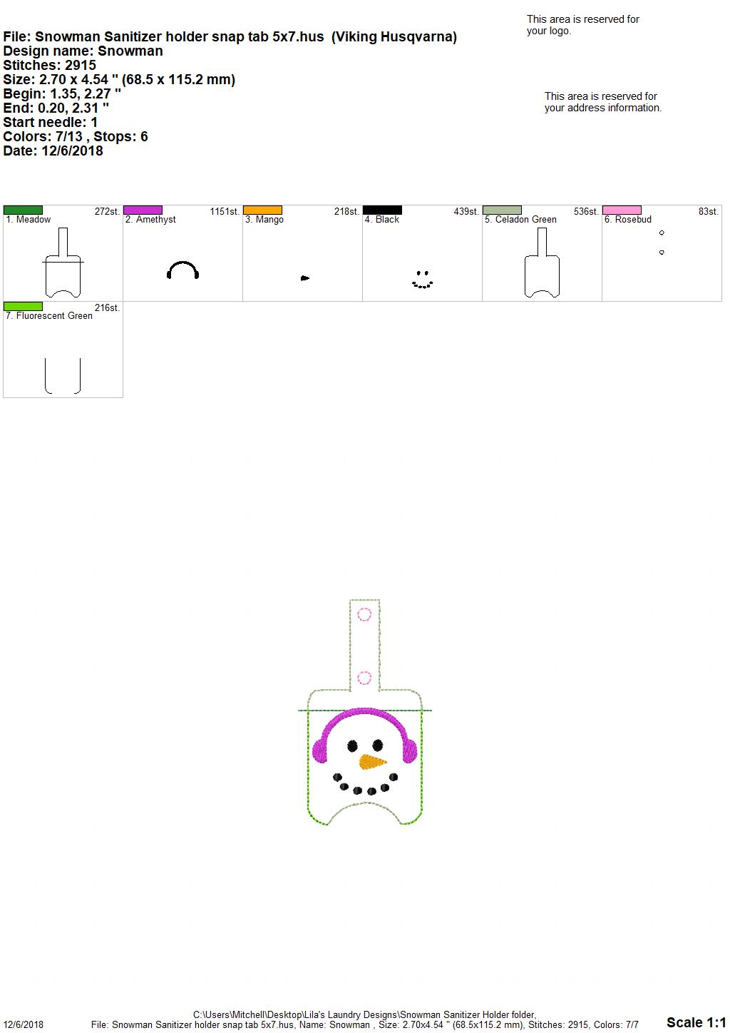 Snowman Sanitizer Holder - Embroidery Design - DIGITAL Embroidery DESIGN