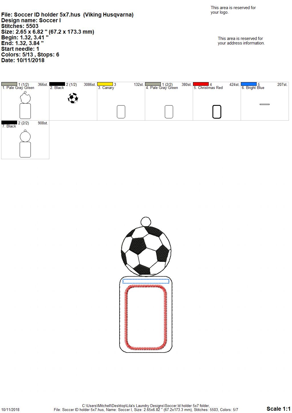Soccer ID holder - Embroidery Design - DIGITAL Embroidery design