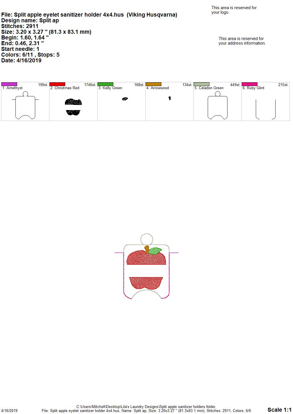 Split Apple Sanitizer Holders - DIGITAL Embroidery DESIGN