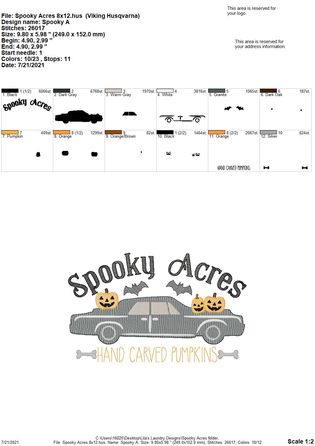 Spooky Acres - 3 sizes- Digital Embroidery Design